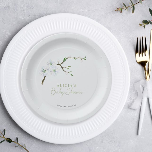 Assiettes En Carton Baby shower garçon floral bleu pastel (Créateur téléchargé)