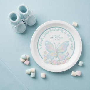 Assiettes En Carton Baby Shower Garçon Papillon Guimauve Bleue
