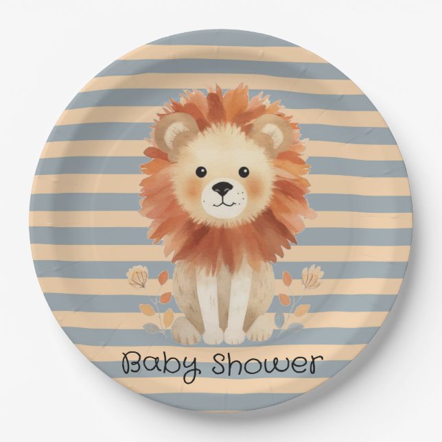 Assiettes En Carton Baby shower garçon tendance Lion Stripes (Devant)