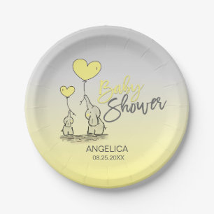 Assiettes En Carton Baby shower gris jaune de neutre de genre