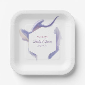 Assiettes En Carton Baby Shower Hexagone Lavande Aquarelle