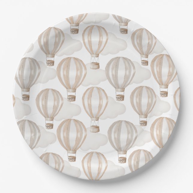 Assiettes En Carton Baby Shower Hot Air Balloons Gender Neutral (Devant)