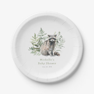 Assiettes En Carton Baby shower hydrographique Woodland Raccoon