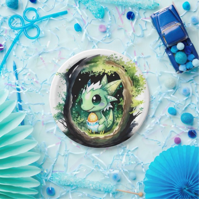 Assiettes En Carton Baby shower Imaginaire Dragon (Fête)