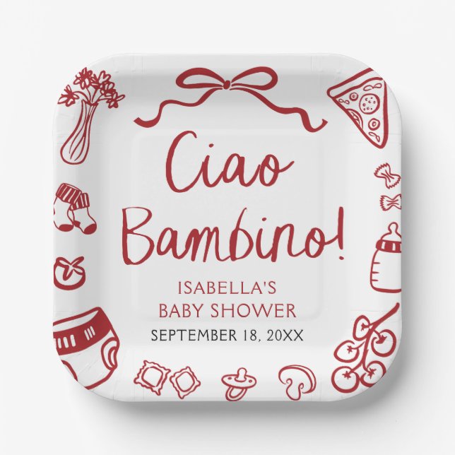 Assiettes En Carton Baby shower Italien Pizza Ciao Bambino