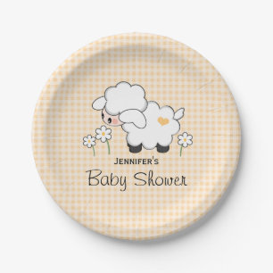 Assiettes En Carton Baby shower jaune d'agneau de guingan