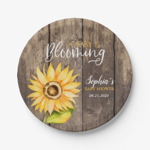 Assiettes En Carton Baby shower jaune rustique de tournesol