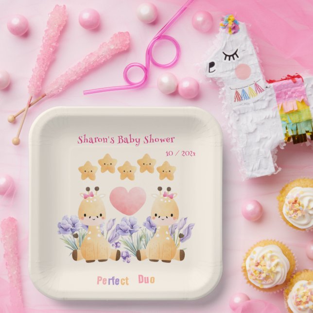 Assiettes En Carton Baby shower jumeau | Baby shower de la Giraffe mig (Fête)