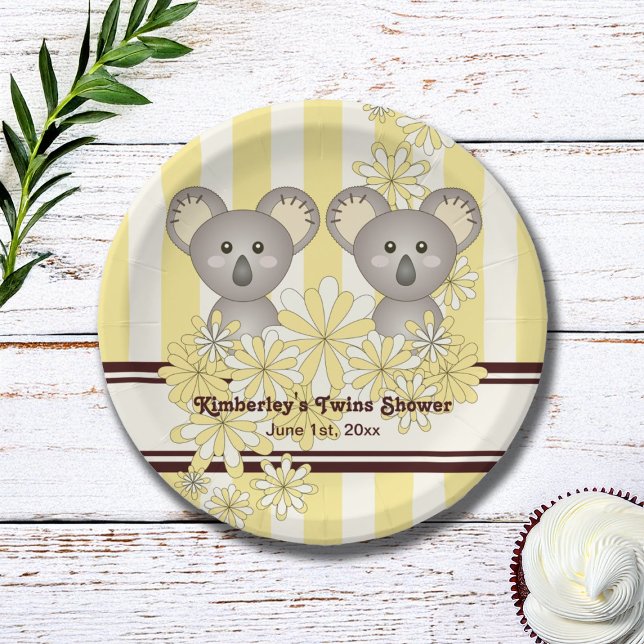 Assiettes En Carton Baby shower jumeau Koala jaune / Anniversaire de e (Créateur téléchargé)