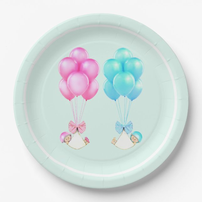Assiettes En Carton Baby shower jumeaux (Devant)
