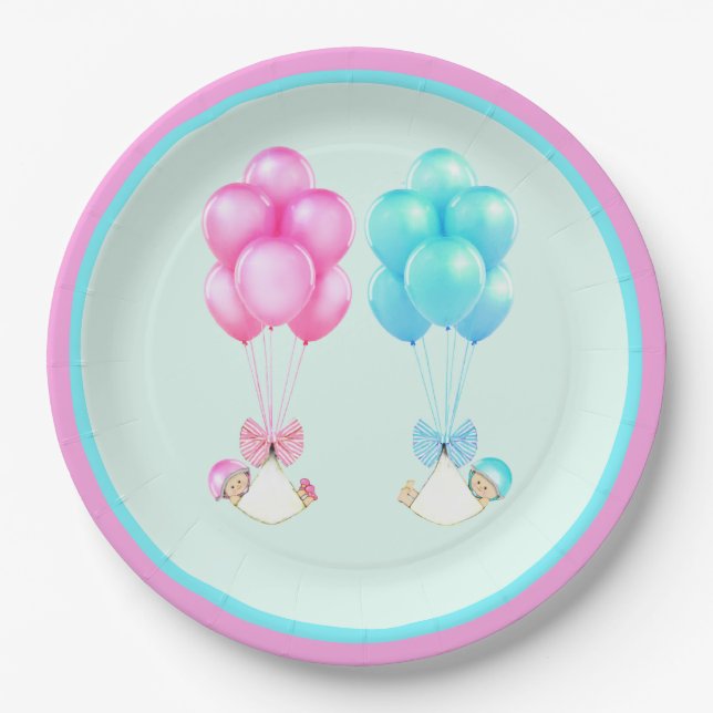 Assiettes En Carton Baby shower jumeaux (Devant)