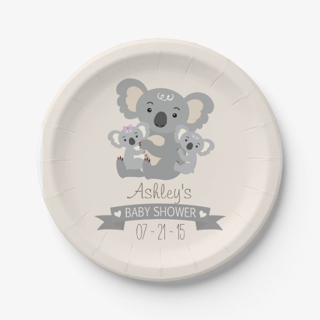 Assiettes En Carton Baby shower jumeaux Cute Koala (Devant)