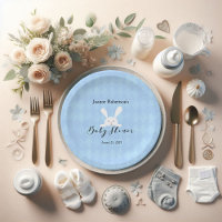Baby shower lapin blanc | Jacquard bleu bébé