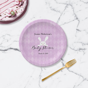Assiettes En Carton Baby shower lapin blanc   Jacquard pourpre