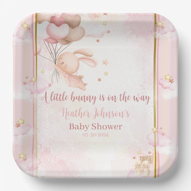 Assiettes En Carton Baby shower lapin de la petite fille (Recto)