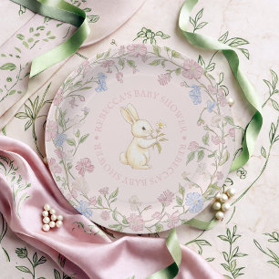 Assiettes En Carton Baby Shower Lapin Floral Vintage Delicat Rose