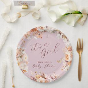 Assiettes En Carton Baby Shower Lavande Floral Automne C'est une Fille