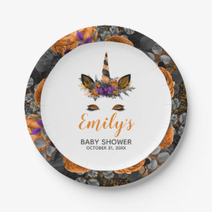Assiettes En Carton Baby Shower Licorne Halloween Orange Noir
