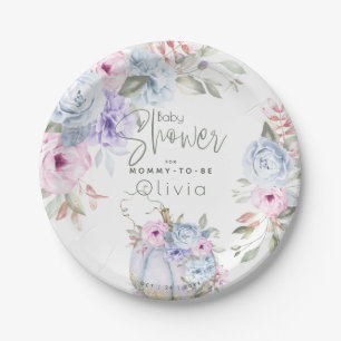 Assiettes En Carton Baby shower Lilac Blue Citrouille Peony Floral
