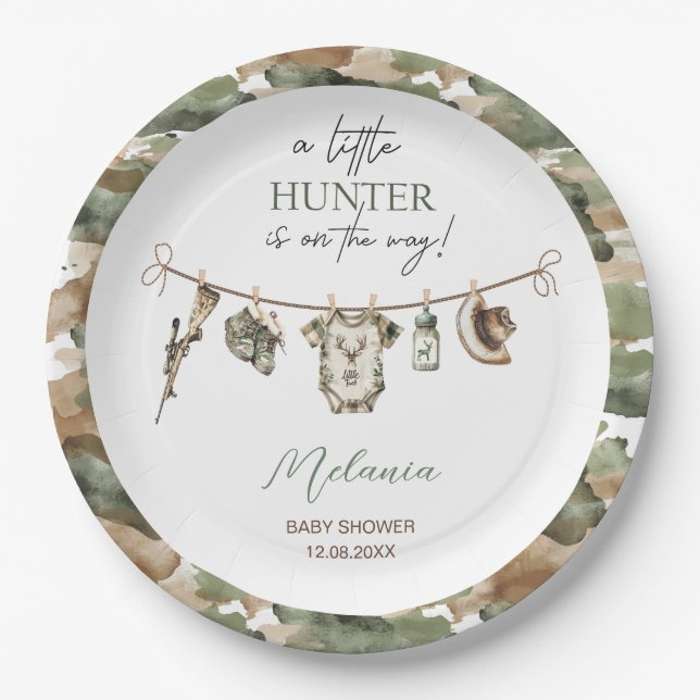 Assiettes En Carton Baby shower Little Hunter Aquarelle (Devant)
