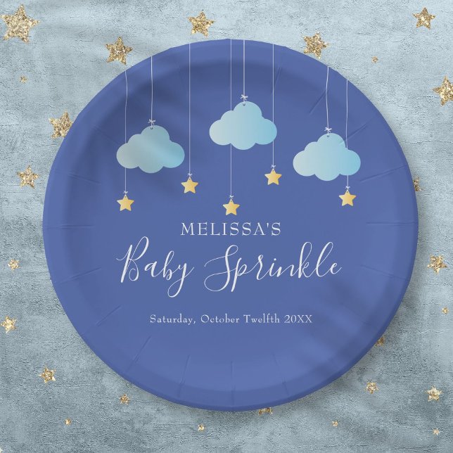 Assiettes En Carton Baby Shower Little Star Twinkle Sprinkle Bleu (Twinkle Sprinkle Little Star Baby Shower Blue Paper Plates)