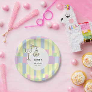Assiettes En Carton Baby Shower Livraison Cigogne Funky Rétro Cubisme