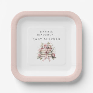Assiettes En Carton Baby Shower Livre Empilables Ruban Rose