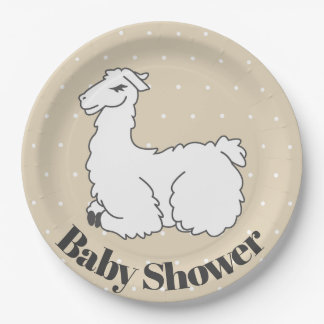 Assiettes En Carton Baby shower Llama dormant et points suisses blancs