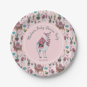 Assiettes En Carton Baby shower Llama rose Plaque de papier