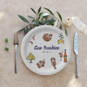 Assiettes En Carton Baby shower méditerranéen italien Ciao Bambino