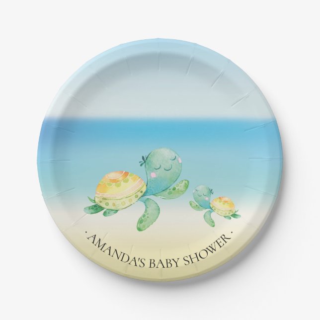 Assiettes En Carton Baby shower mignon 7" de tortue de mer plat (Devant)