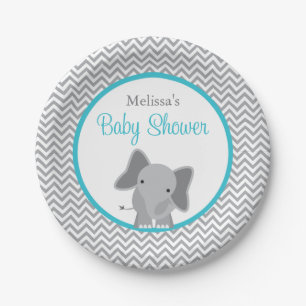 Assiettes En Carton Baby shower mignon de Chevron Teal d'éléphant