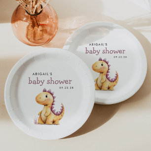 Assiettes En Carton Baby Shower Mignon Dinosaure Orange Violet