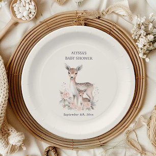 Assiettes En Carton Baby Shower Mignonne Fille Mère Biche