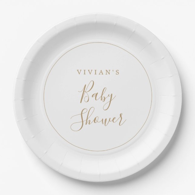 Assiettes En Carton Baby shower minimal en or (Devant)