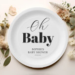 Assiettes En Carton Baby shower minimal noir blanc Oh<br><div class="desc">Plaques de papier baby shower moderne avec un arrière - plan blanc clair,  le titre "oh bébé",  et un élégant modèle facile à personnaliser.</div>
