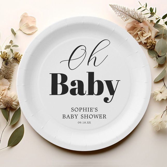 Assiettes En Carton Baby shower minimal noir blanc Oh (Créateur téléchargé)