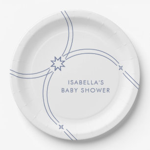 Assiettes En Carton Baby shower minimaliste bleu Boho Arch
