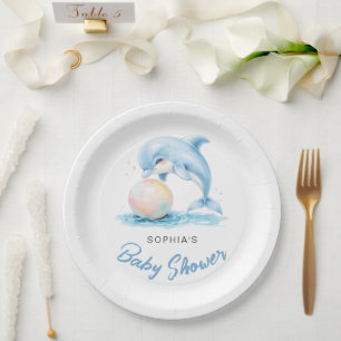 Assiettes En Carton Baby shower minimaliste dauphin mignon