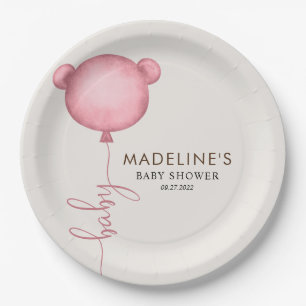 Assiettes En Carton Baby shower minimaliste d'ours rose