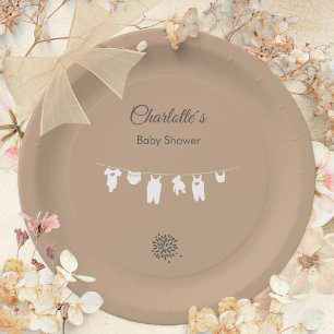 Assiettes En Carton Baby Shower Minimaliste Sable Boho