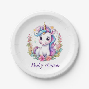 Assiettes En Carton Baby shower minimaliste Unicorn
