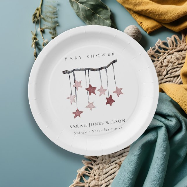 Assiettes En Carton Baby shower mobile Bleu Simple Rose Star (Créateur téléchargé)