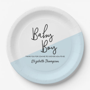 Assiettes En Carton Baby shower moderne bleu Baby Boy personnalisé