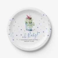 Baby shower moderne bleu et vert Cactus
