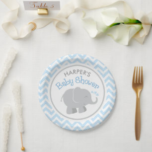 Assiettes En Carton Baby shower moderne Blue and Grey Elephant Boy