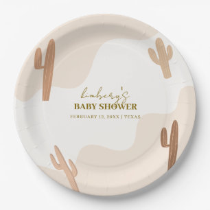 Assiettes En Carton Baby shower moderne de Boho Cactus neutre par sexe