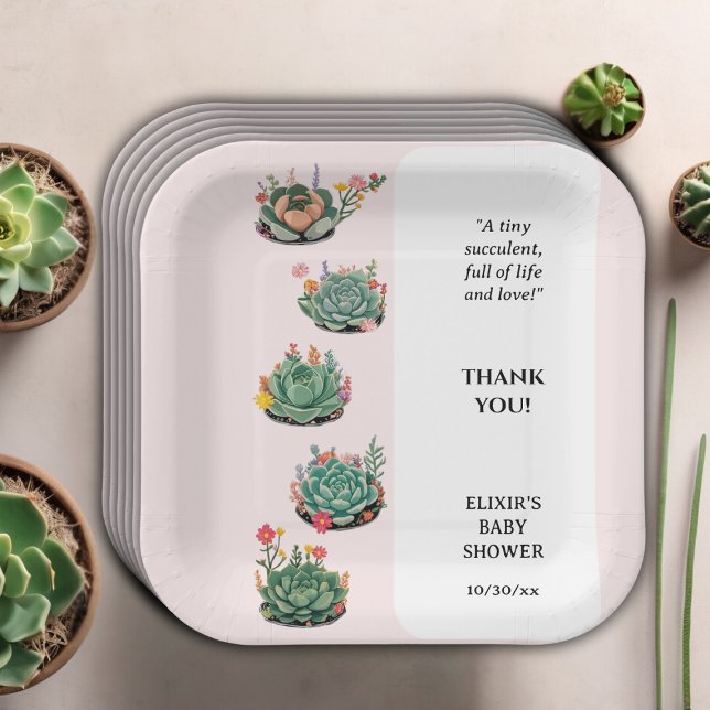 Assiettes En Carton Baby shower moderne de cactus succulents (Créateur téléchargé)
