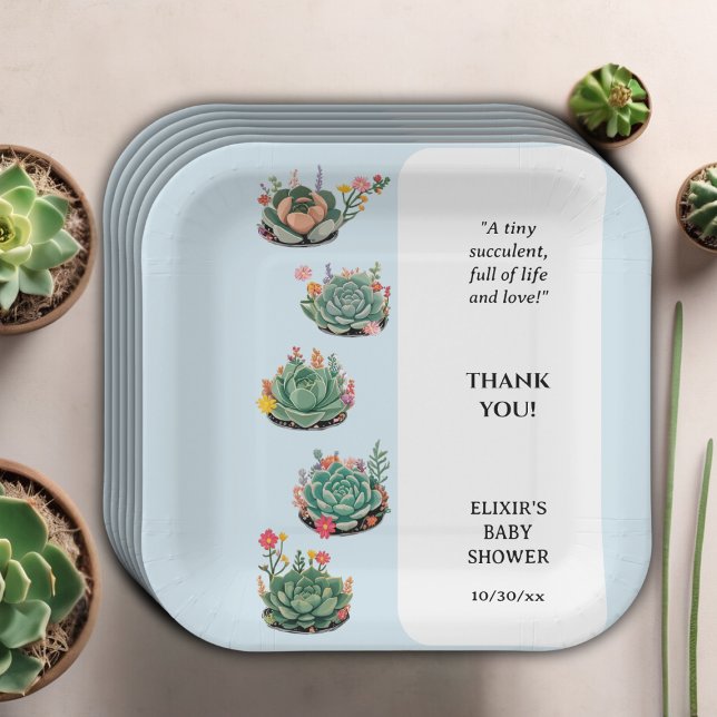 Assiettes En Carton Baby shower moderne de cactus succulents (Créateur téléchargé)