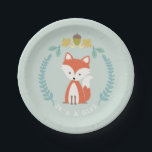 Assiettes En Carton Baby shower moderne de fille de Fox<br><div class="desc">Les plaques à papier de baby shower comportant une illustration d'un renard entouré par une guirlande avec des illustrations d'un gland part,  et fleurit.</div>